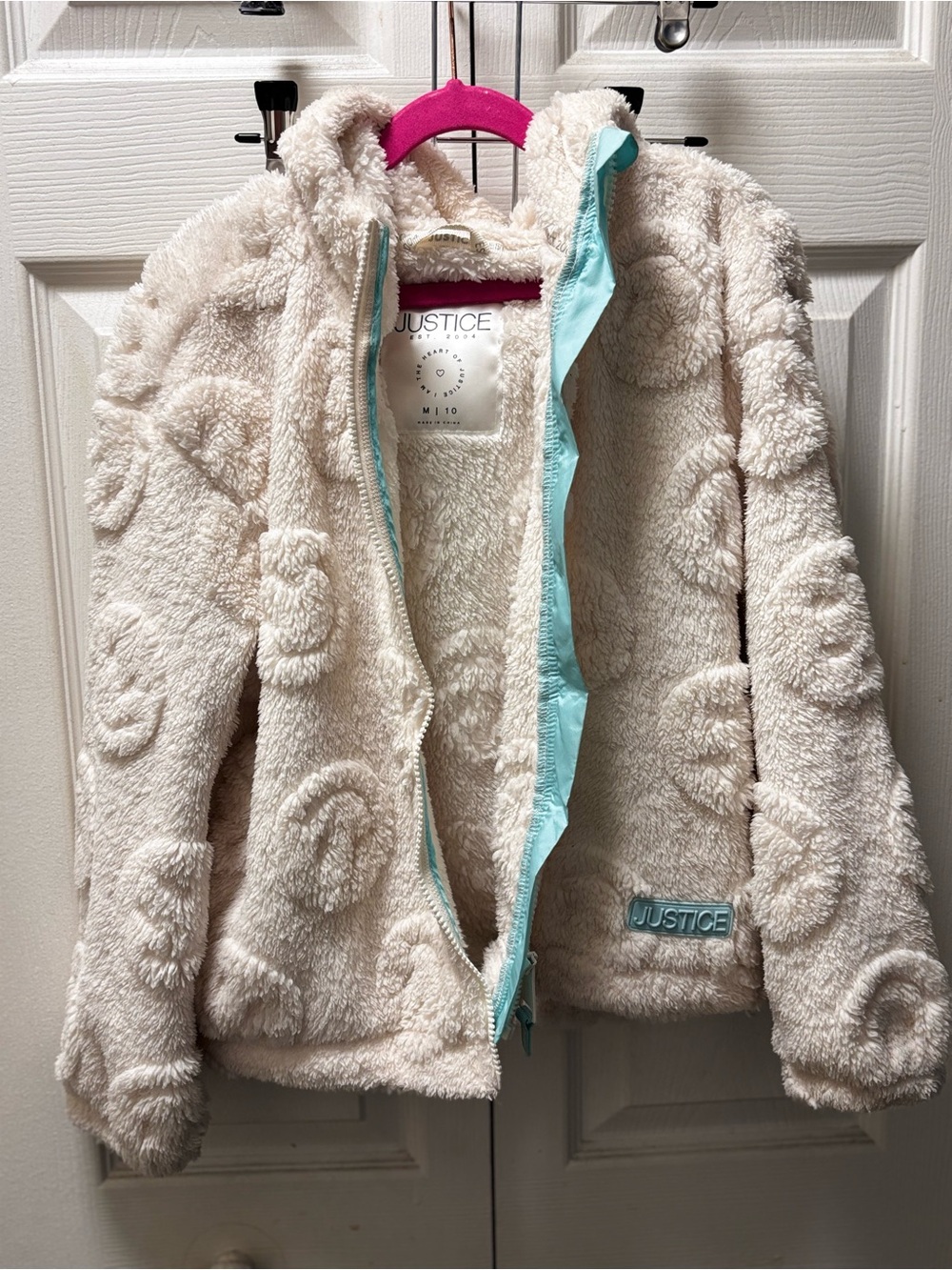 Justice Cream Sherpa Jacket with Aqua Trim
